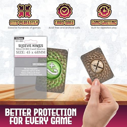 Sleeve Kings Mini Euro Card Sleeves 45 x 68 mm – 110 Pack, Extra Clear 60 Micron Polypropylene, Acid-Free, PVC-Free – SKS-8803 - size: 45 x 68 mm, style: Mini Euro