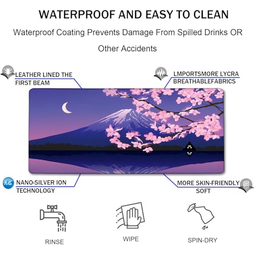 Large Extended Gaming Mouse Pad with Stitched Edges, Non-Slip Waterproof Rubber Base Mouse Pad for Office, Computer, Laptop and Home Mousepad 31.5 x 15.7 Inch, Janpanese Sakura - color: Sakura