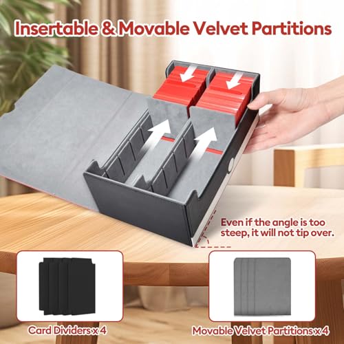 tombert TCG Card Storage Box, 1600+Capacity for MTG, YuGiOh, Sports Cards.Premium Box with 4 Dividers, 4 InsertCards & Strong Magnet Closure (2 Rows -White & Red) - size: 1600+