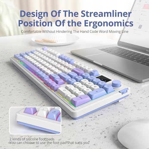 RGB Mechanical Feel Membrane Wireless Keyboard, Wired/Bluetooth/2.4G Silent ABS Ball Cap Gasket Structure Gaming Office Keyboard for PC/Mac/Win (Sea Salt Blue) - color: Sea salt blue