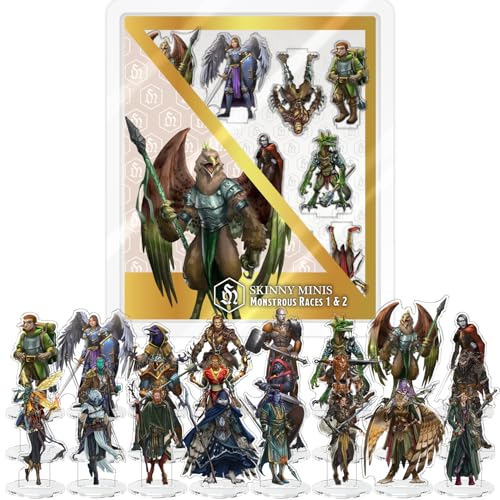 Skinny Minis Monstrous Races Miniatures Set, 24 Medium Flat Minis with Bases, Fantasy Monster Minis for Tabletop Game RPG Campaigns, DND Compatible, TTRPG 5e & Pathfinder Minis