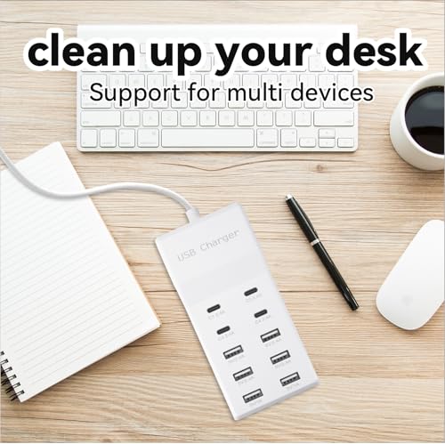 USB Power Strip Charging Station, 10-Port 6A+4C Multi Charger Block | 50W 10A Total Output, Auto-Detect Tech, Compatible with iPhone, Samsung, iPad Multi Device Home Office Travel Use