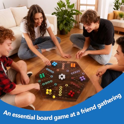 Wahoo Board Game-23.6 Inches Game Board for 4 and 6 Players | solid wooden wahoo marble board game with marbles and dice; fit party game night and indoor group entertainment - color: Extra Large, Flame