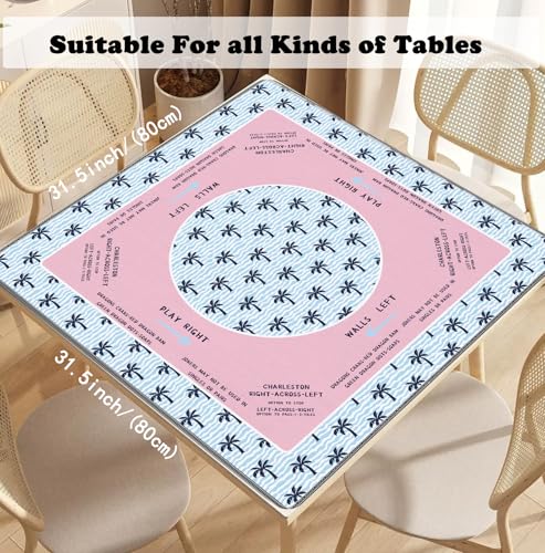 Tropical Palm Tree Mahjong Mat 31.5" x 31.5", Pink and Blue Coastal Beach Non-Slip Noise Reduction Mahjong Table Cover Accessories Supplies for Dominoes Poker Card Board and Tile Games Gifts - color: Tropical Palm Tree