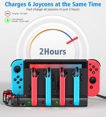 Switch Controller Charger Dock Station Compatible with Nintendo Switch Accessories & OLED Model Joycons, KDD Joycon Charging Dock Station with Upgraded 8 Game Storages, Game Accessories