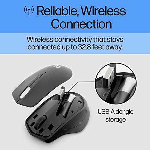 HP 280 Silent Wireless Mouse - Ergonomic, Right-Handed Design - 2.4GHz USB Wireless Connection - Multi-Surface Technology, 1600 DPI Optical Sensor - Win, Chrome, Mac OS - Up to 18-Month Battery Life - style: Silent Ergo