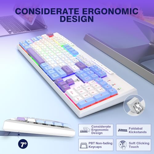Wireless Gaming Keyboard, Tri-Mode, RGB Light up Backlit Creamy Keyboards | BT5.0/2.4GHz/USB-C, RGB Light up, Customizable Macro Keys, 26 Anti-ghosting Keys, 4000mAh Battery, Creamy Computer Keyboards