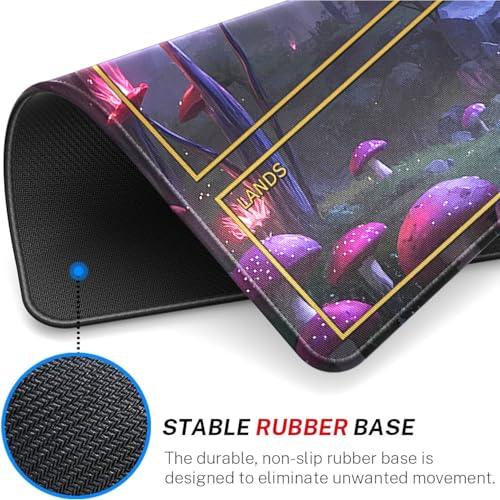 MTG Playmat Stitched Edges, Game MTG Mat for MTG TCG 24 x 14 inches Trading Card Inked TCG Playmats with Storage Bag Smooth Rubber Surface Battle Game - color: Mushroom With Zones