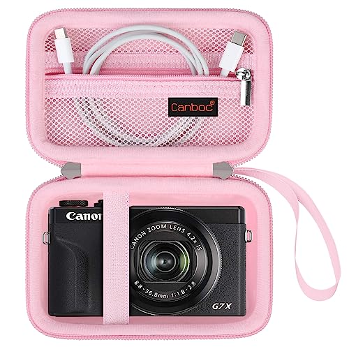 Canboc Camera Case for Canon PowerShot G7 X Mark III/ G7X Mark II Digital 4K Vlogging Camera, Point and Shoot 4K Video Camera Bag, Zipper Mesh Pocket fits USB Cable, Batteries, Pink - color: Pink