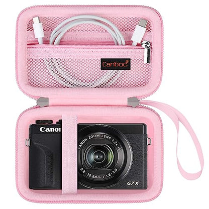 Canboc Camera Case for Canon PowerShot G7 X Mark III/ G7X Mark II Digital 4K Vlogging Camera, Point and Shoot 4K Video Camera Bag, Zipper Mesh Pocket fits USB Cable, Batteries, Pink - color: Pink
