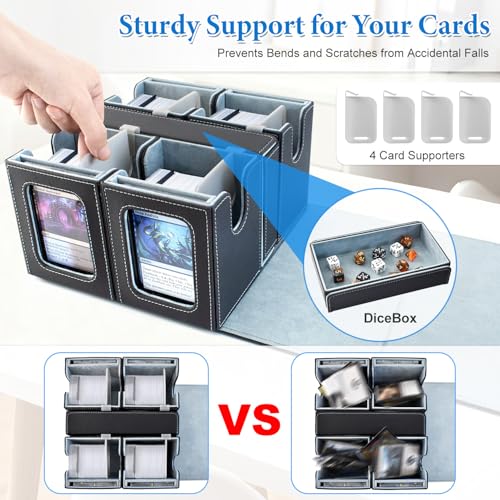 Commander Deck Box for MTG 400+ Double-Sleeved Card Storage, Trading Card Storage Box with Commander Display, Dice Tray for TCG PTCG EDH, 4 Toploaders, 4 Stoppers, 4 Magnetic Card Holder