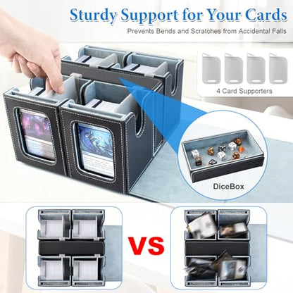 Commander Deck Box for MTG 400+ Double-Sleeved Card Storage, Trading Card Storage Box with Commander Display, Dice Tray for TCG PTCG EDH, 4 Toploaders, 4 Stoppers, 4 Magnetic Card Holder