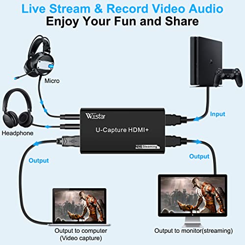 4K Audio Video Capture Card, Recording Card with Microphone HDMI Loop-Out，HDMI to 1080P USB 3.0 for Gaming Streaming TV Recorder, Live Streaming Broadcasting