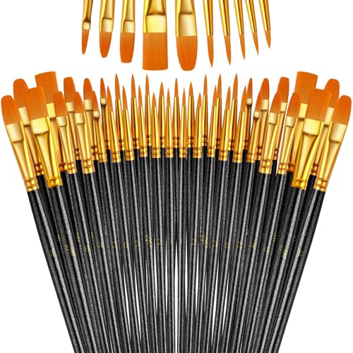 Paint Brushes Set, 5 Pack 50 Pcs Round-Pointed Tip Paintbrushes Nylon Hair Artist Acrylic Paint Brushes for Acrylic Oil Watercolor, Face Nail Art, Miniature Detailing & Rock Painting, Black - color: Black, size: 5 Pack