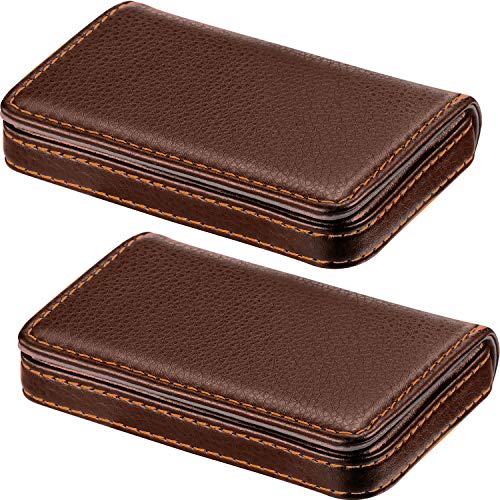 Outus 2 Pcs Business Card Holder, PU Leather Business Card Case Pocket Wallet with Magnetic Shut for Christmas Gift Adult(Coffee and Coffee) - color: Coffee and Coffee
