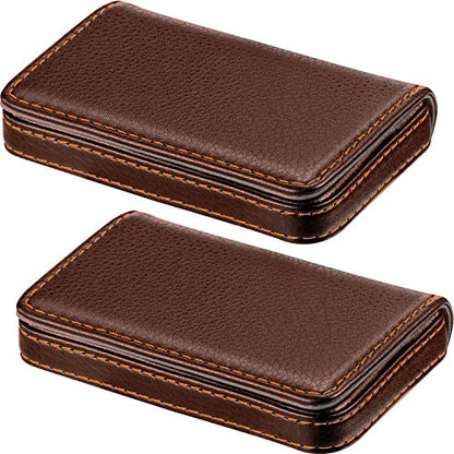 Outus 2 Pcs Business Card Holder, PU Leather Business Card Case Pocket Wallet with Magnetic Shut for Christmas Gift Adult(Coffee and Coffee) - color: Coffee and Coffee
