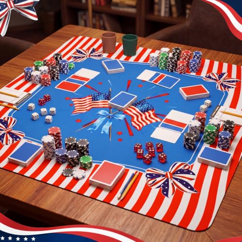 American Flag Mahjong Mat with Rules 31.5" x 31.5" Non-Slip Noise Reduction Gaming Mat with Carrying Bag American Mahjong Table Cover for Poker Board Card Games Dominoes - style: American Flag