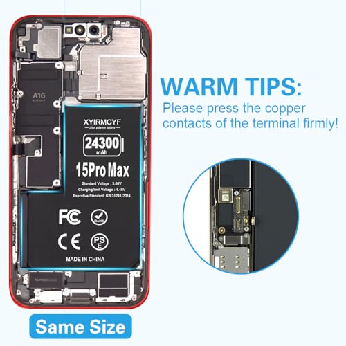 XYIRMCYF 24300mAh Super Capacity Battery Compatible with iPhone 15 Pro Max, 0 Cycle Li-Polymer Replacement Battery for iPhone 15 Pro Max, with Professional Repair Tool Kit - color: 15Promax-24300