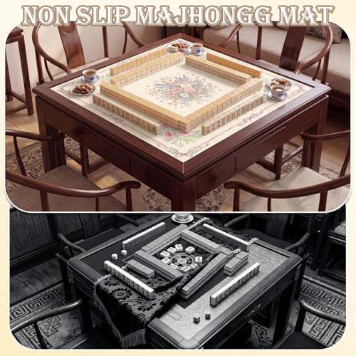 Thenshop Mahjong Mat Thickened Anti-Slip Game Mat with Drawstring Carrying Bag, 31.5" x 31.5" Waterproof Noise-reducing Table Cover for Mahjong, Poker, Card Games, Dominoes(European Style) - style: European Style