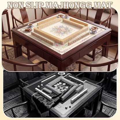 Thenshop Mahjong Mat Thickened Anti-Slip Game Mat with Drawstring Carrying Bag, 31.5" x 31.5" Waterproof Noise-reducing Table Cover for Mahjong, Poker, Card Games, Dominoes(European Style) - style: European Style