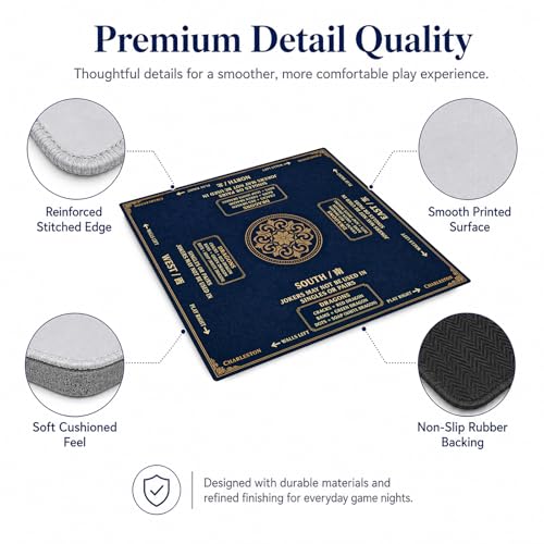 Blue Pattern Mahjong Mat,Non Slip American Mah Jongg Table Mat | 32in soft neoprene mah jongg mat reduces tile noise protects tabletops & packs easily for game nights or a thoughtful gift - color: 013