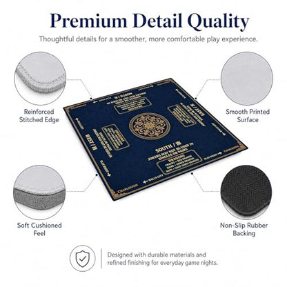 Blue Pattern Mahjong Mat,Non Slip American Mah Jongg Table Mat | 32in soft neoprene mah jongg mat reduces tile noise protects tabletops & packs easily for game nights or a thoughtful gift - color: 013