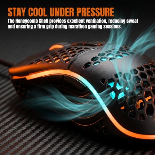 【Lightweight Honeycomb Design】 Ergonomic Wired Gaming Mouse, 1600 DPI, 4 Buttons, RGB Rainbow LED Backlit, 1.3M USB Cable, Plug & Play for PC/MAC Gamers - color: Black, size: Professional Mouse