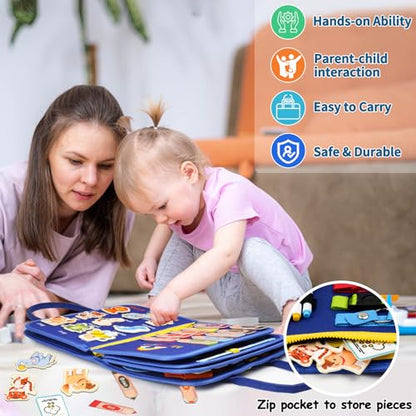 Toddler Busy Board, Montessori Toys for Boys, Sensory Board Birthday Gifts - Educational Busy Book, Learning toys for Toddlers, Preschool Learning Activities and Travel Toys for Airplane Car, Blue - size: Space - Blue
