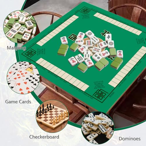 Mahjong Mat,Non-Slip and Noise Reducing Portable Mahjong Accessories | 31.5" x 31.5" with a Carrying Bag,Game Table Mat for Board Games, Card Games, Dominoes - color: Green