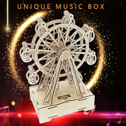 Wooden 3D Puzzle for Adults Mechanical Ferris Wheel Music Model Kits Wood DIY Crafts Kit to Build for Age 14+ Years Old - style: ferris wheel