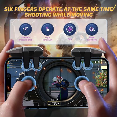 EasEasy PUBG Game Trigger, Mobile Phone Controller Compatible for PUBG/Rules of Survival/Knives Out, 6 Fingers Trigger with Sensitive Aim&Shoot Smartphone Joystick for iPhone & Android-Black+Gun - color: Black+Gun