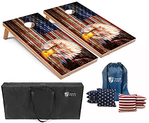 Tailgating Pros Cornhole Board Set w/Bean Bags and Carrying Case - 4'x2' Corn Hole Toss - Tournament and Lightweight Options - Optional LED Lights - color: Eagle/American Flag, size: 4'x2' Boards