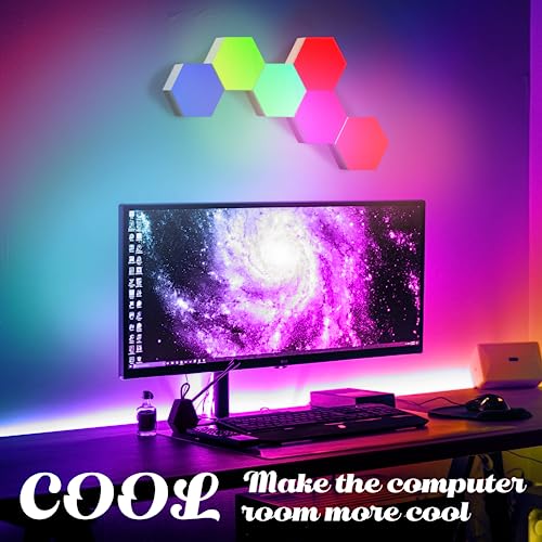 ODISTAR Remote Control Hexagon Wall Light,Smart Wall-Mounted Touch-Sensitive DIY Geometric Modular Assembled RGB led Colorful Light with USB-Power,Used in Bedroom (6-Pack) - color: 6-Pack Remote Control