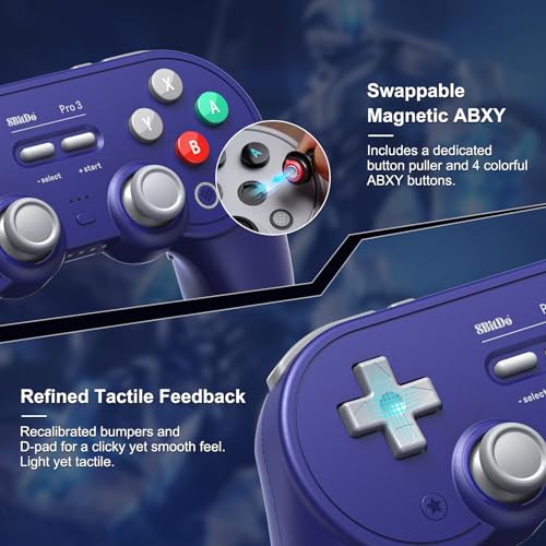 8BitDo Pro 3 Bluetooth Controller for Switch/Switch 2,Windows,TMR Joysticks | Programmable Pro Back Buttons&R4/L4 Bumpers,Hall/Tactile Triggers,Swappable ABXY Buttons,for Apple,SteamOS,Android, Purple - color: Purple
