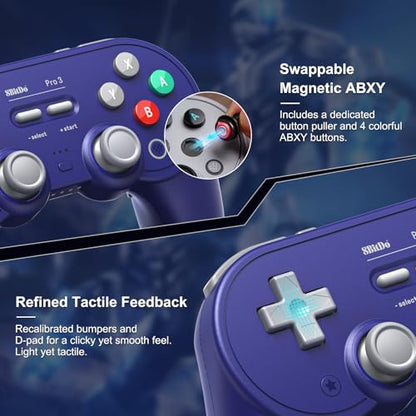 8BitDo Pro 3 Bluetooth Controller for Switch/Switch 2,Windows,TMR Joysticks | Programmable Pro Back Buttons&R4/L4 Bumpers,Hall/Tactile Triggers,Swappable ABXY Buttons,for Apple,SteamOS,Android, Purple - color: Purple