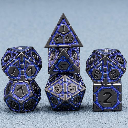 DND Metal Dice Set, Polyhedral Dice Set for RPG D&D Dice with Cracks Dungeons and Dragons Dice Set for RPG TTRPG D&D Die with Gift Case(Black Nickel Purple) - color: Black Nickel Purple