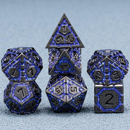 DND Metal Dice Set, Polyhedral Dice Set for RPG D&D Dice with Cracks Dungeons and Dragons Dice Set for RPG TTRPG D&D Die with Gift Case(Black Nickel Purple) - color: Black Nickel Purple