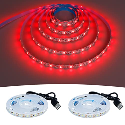 USB Red 620-625nm LED Strip 5V USB Powered 13.12ft/4M(2pcs x 6.6ft) | 240LEDs Flexible SMD2835 High Brightness No-Waterproof IP20 LED Tape Lights - color: Red