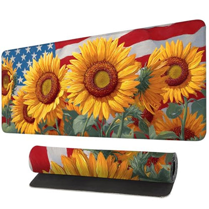 Mouse Pad, Large Anti-Slip with Stitched Edges Desk Mat Desktop Laptop Computer Desk Keyboard Mat,Table Protector Blotter Mat (Sunflower, 35.4" x 15.7") - color: Sunflower, size: 35.4" x 15.7"