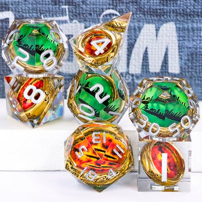 Magic Golden Ring DND Dice Set Sharp Edge Red Gaze Eye Resin Dice with Box, for use with RPG D&D Tabletop Games Lord D and D Polyhedral Dice Set - color: Ring -Eye-silver Numbers
