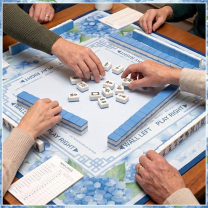Flower Mahjong Mat with Rules 31.5" x 31.5" Non-Slip Noise Reduction Gaming Mat with Carrying Bag American Mahjong Table Cover for Poker Board Card Games Dominoes(Blue) - style: Blue