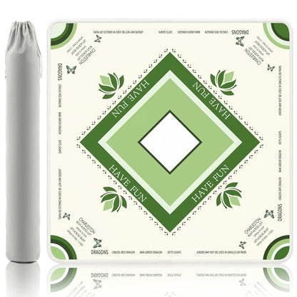 Mahjong Mat with Lotus & Butterfly Artwork - 32.4x32.4 Inch Hand-Painted Style Rubber Mat, Waterproof Surface, Anti-Slip Foldable Design for Asian-Themed Game Nights (Pale Green) - color: Light White and Green