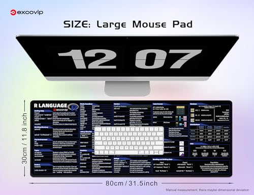 excovip Shortcuts Mouse Pad for R -Extended Large Cheat Sheet Mousepad PC Office Spreadsheet Keyboard Mouse Mat Non-Slip Stitched Edge 80x30x0.2 cm 0484 - color: for R