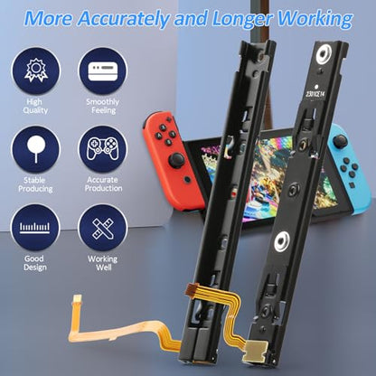 Left and Right Slide Rail for Nintendo Switch Console Slide Rail Bar Replacement with Flex Cable for NS Nintendo Switch Console Rebuild Track Accessories Repair Parts(with Console Screws)