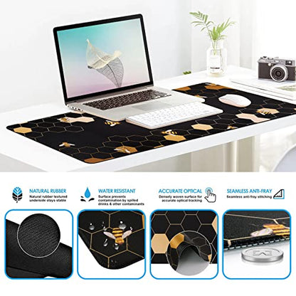 iCasso Desk Mat, Gaming Mouse Pad Wrist Support Set,4in1 XXL Large Mousepad + Keyboard Wrist Rest+Mouse Wrist Rest+Coaster Set with Ergonomic Design for Home Office Table Computer-Honeycomb - color: Honeycomb