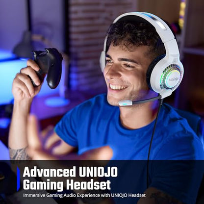 White Gaming Headset for PS5, PS4, PC, Xbox Headset with Noise-Canceling, 7.1 Surround Sound, RGB Light, Memory Foam Ear Pads, Wired Over-Ear Headphones for Xbox Series X/S, Switch