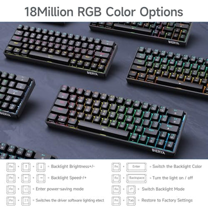 DIERYA DK63 60% Wireless Mechanical Gaming Keyboard | Bluetooth/2.4G/Wired Keyboard | RGB Backlit Compact 63 Keys Mini Office Keyboard | with Blue Switch | for Windows Laptop PC Gamer Typist-Black - style: Black/Blue Switches