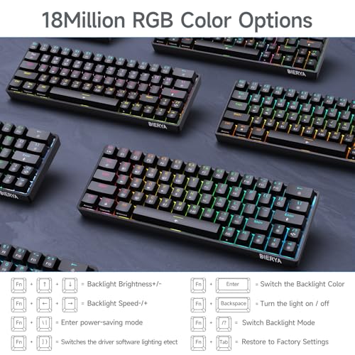 DIERYA DK63 60% Wireless Mechanical Gaming Keyboard | Bluetooth/2.4G/Wired Keyboard | RGB Backlit Compact 63 Keys Mini Office Keyboard | with Red Switch | for Windows Laptop PC Gamer Typist-Black - style: Black/Red Switches