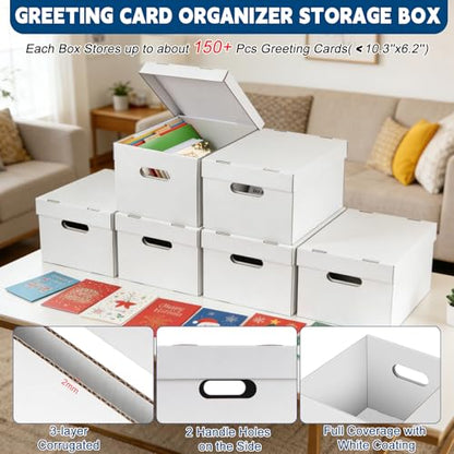 6Pack Greeting Card Organizer, Greeting Card Storage Box with 40 Dividers Holds 900 Cards+, Large Capacity Greeting Card Holder with 8 Sticker Labels White Card Box for Storing Cards, Photos, Postcard - style: 6Pack