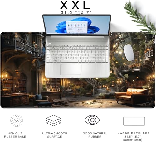 Dark Academia Bookish Desk Mat Adventure Dreams Extended Mousepad Large Gaming Mousepad Black Extended Mouse Pad XXL Laptop Computer Mouse Keyboard Mat 31.5 x 15.7 - color: A9- Bookish Academia